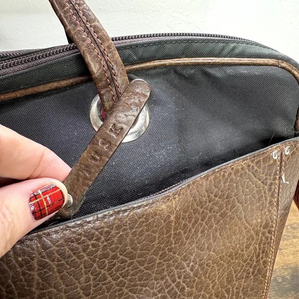 Tusk Computer Brief Messenger Bag Leather Padded Adjustable Strap FLAW READ
